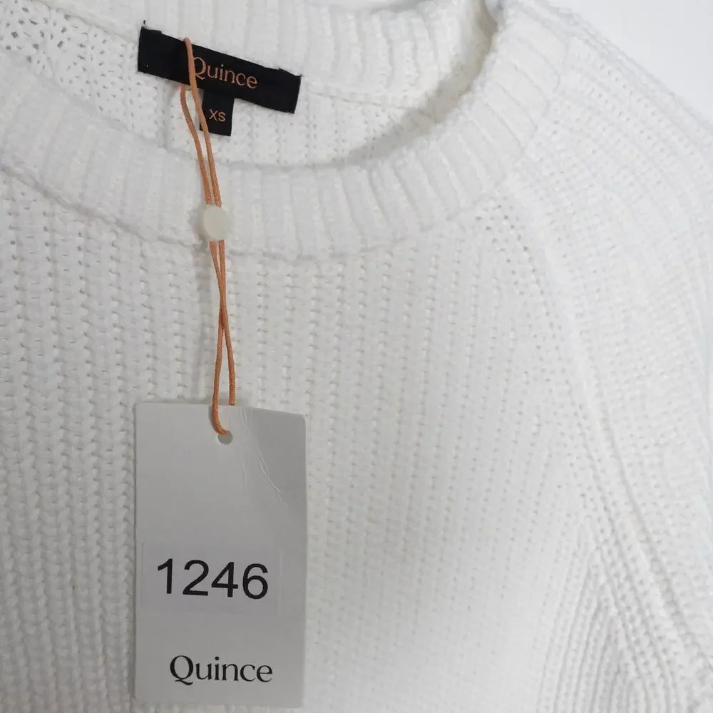 New Quince Women's XS Organic Cotton Fisherman Crew Sweater Ivory Cream Boho